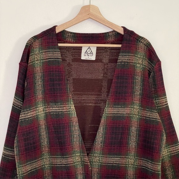 UNIF Nevermind Duster Oversized Tartan Plaid Cardigan Jacket Burgundy Small - Picture 8 of 16